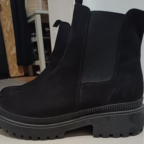 Marks & Spencer Faux Suede Chelsea Cleated Flatform Sole Ankle Boots, black, size 40