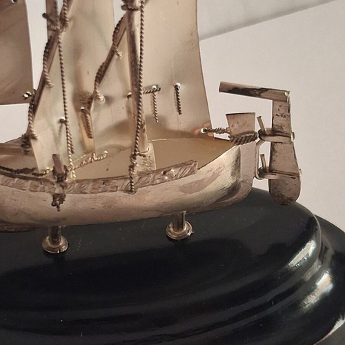 Maltese Dgħajsa Sailing Ship Sterling Silver 925 Miniature on Base