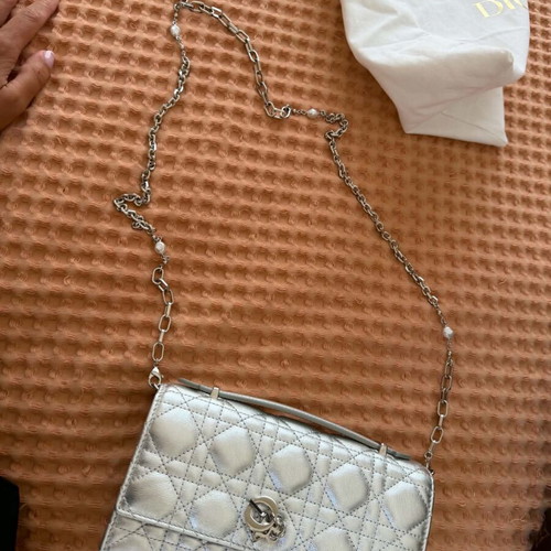 Dior My Dior Mini Bag, iridescent metallic silver cannage lambskin