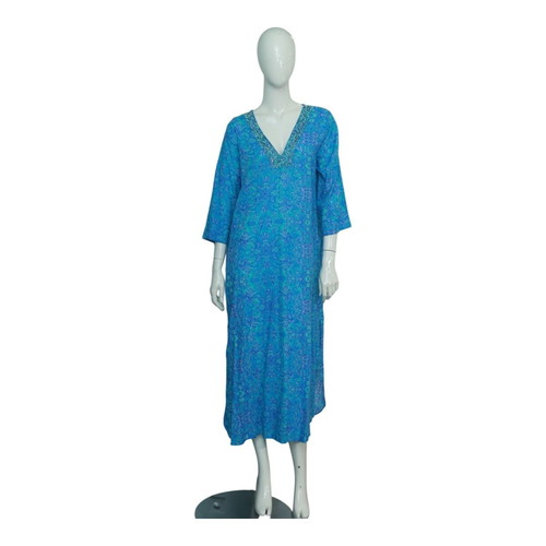 Antica Sartoria cotton caftan dress with colorful ethnic print and beads, used, size S