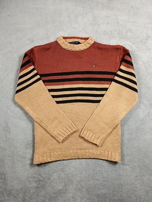 Tommy Hilfiger Colorblock Striped Knit Sweater Size L like new, beige and brown