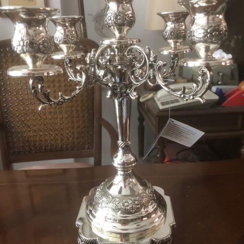 Five-arm silver-plated brass candlestick new heavy
