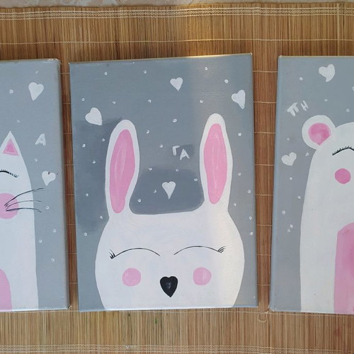 Set of 3 handmade paintings painted with acrylics 25×25