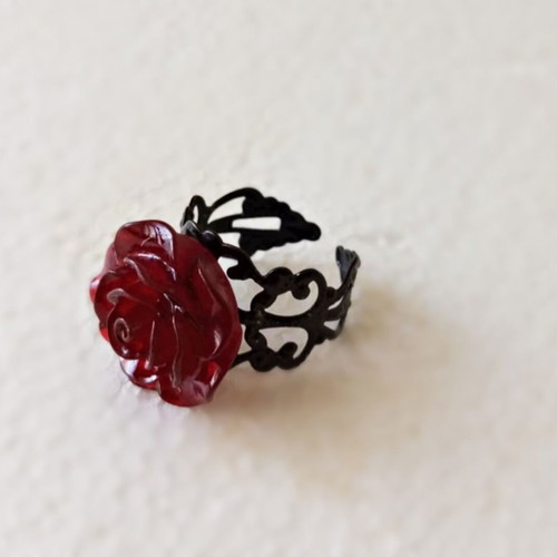 Ring black with red rose new