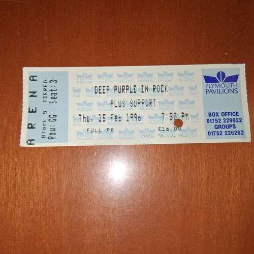 Deep Purple Plymouth Pavilions 1996 ticket used
