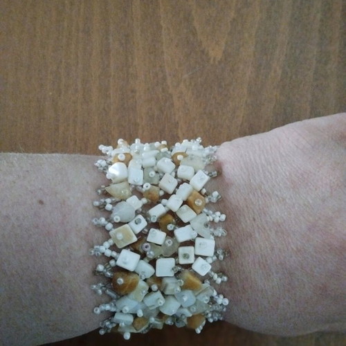 Handmade Boho bracelet with square beads in mother of pearl style like new