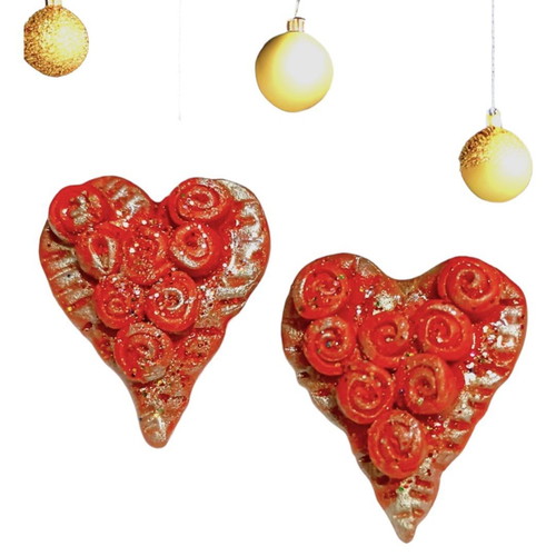 Handmade heart earrings with maroon roses new