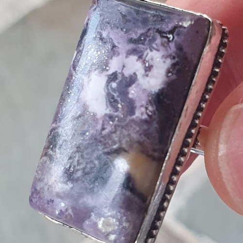 Sodalite ring silver plated, new, USA size 7.5-8, 3cm stone