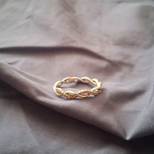 Silver braided ring with zircon, size 7