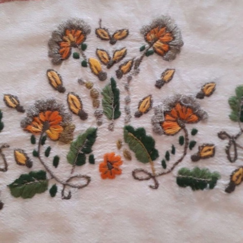 Handmade embroidery with bronze and gold threads, new