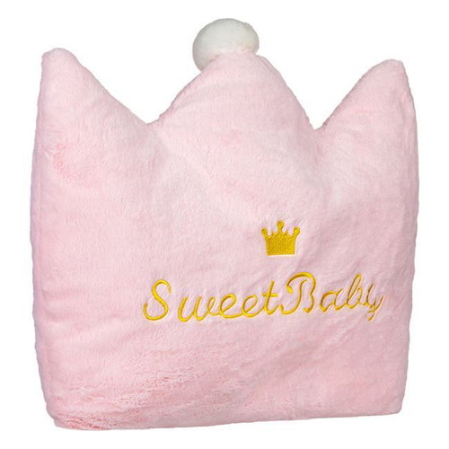 Decorative crown pillow pink Sweet Baby white pom pom 40x37cm