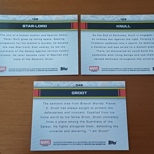Topps Marvel 2026 cards new, lot of 3 with StarLord Groot Knull