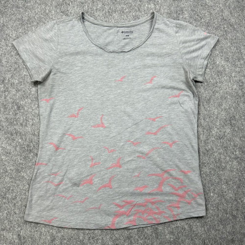 Columbia women's M grey pink print birds scoop neck casual outdoor shirt