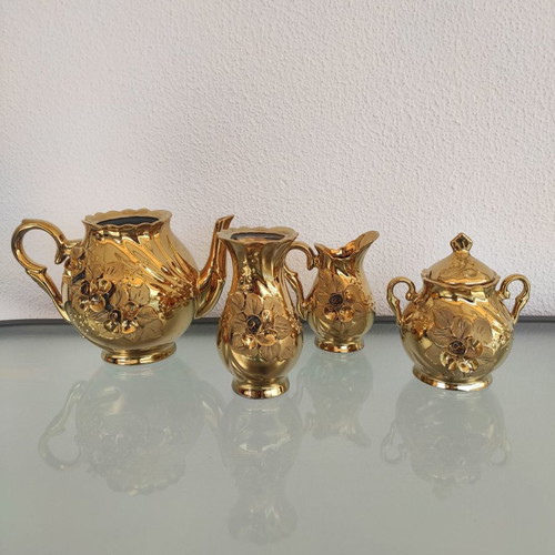 Porcelain tea set used, gilded, 5 pieces