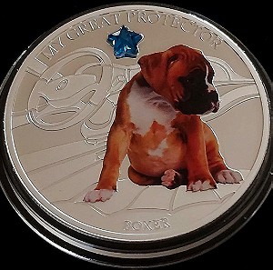 Fiji 2$ My Best Friend BOXER Crystal Color Silver PROOF Coin 2013
