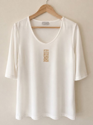 Peppi Zografou White Blouse with Gold Ethnic Detail Size L like new