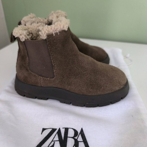 ZARA Leather Kids Boots Like New No. 24 Brown with Fur