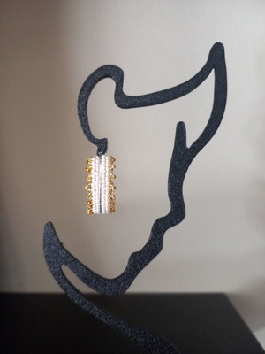 Handmade 3cm Hoop Earrings with Beaded Embroidery in Champagne and Gold