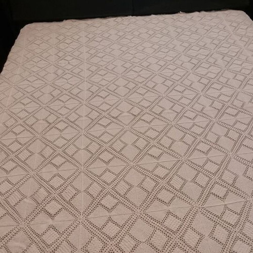Handmade knitted white blanket like new, Cretan style