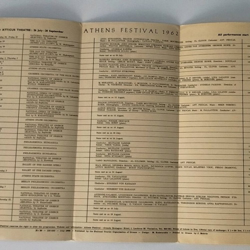 Brochure Athens Festival Programme 1962 used