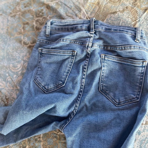Skinny jeans with rhinestones and fringes like new, size XS, blue