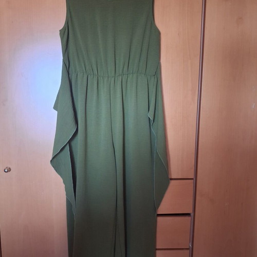 Jumpsuit new, sleeveless, khaki green, zipper back, belt, wide fit, XL