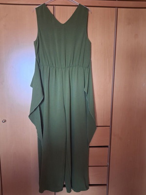 Jumpsuit new, sleeveless, khaki green, zipper back, belt, wide fit, XL