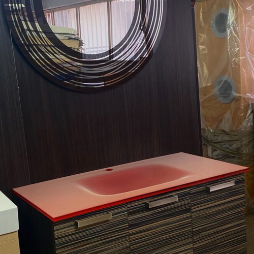 Adamidis bathroom cabinet with glass sink 90cm and mirror new