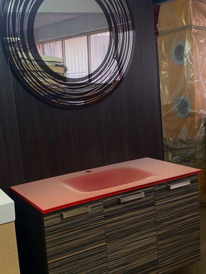 Adamidis bathroom cabinet with glass sink 90cm and mirror new