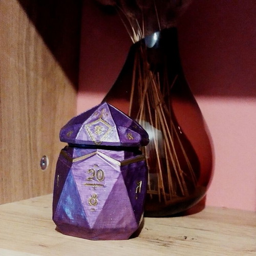 D20 Fantasy Dice Box new, purple and gold, 3D printed