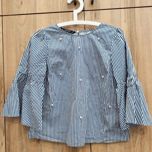 Zara striped blouse with pearls and bell sleeves size S like new