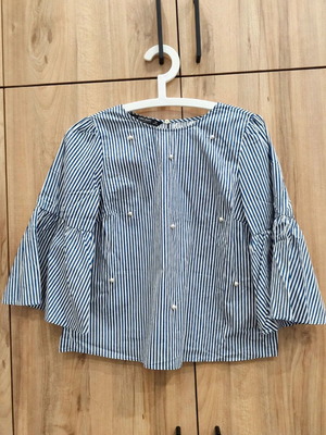Zara striped blouse with pearls and bell sleeves size S like new