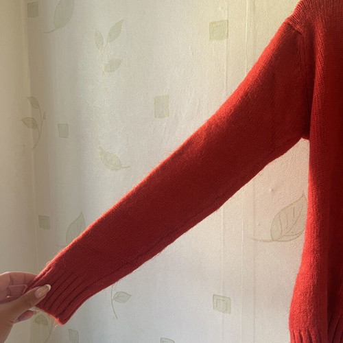 A-Style red women's cardigan with large front button, new