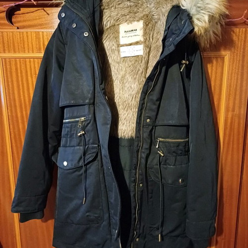 Black Parka Jacket Pull & Bear Size Small Used