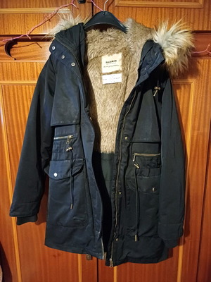 Black Parka Jacket Pull & Bear Size Small Used