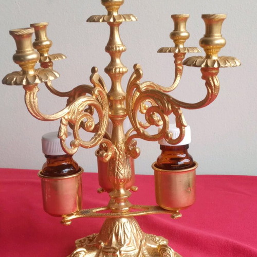 Pentakero Artoklasias candleholder, gold-plated brass, vintage