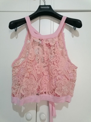 Bennissimo top cropped pink lace used, bust support, backless, one size