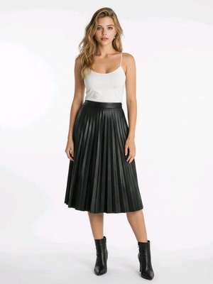 Дълга кожена пола нова, черна, размер L