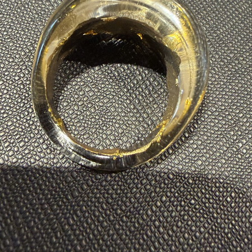 Clear resin ring with gold patterns, size 17