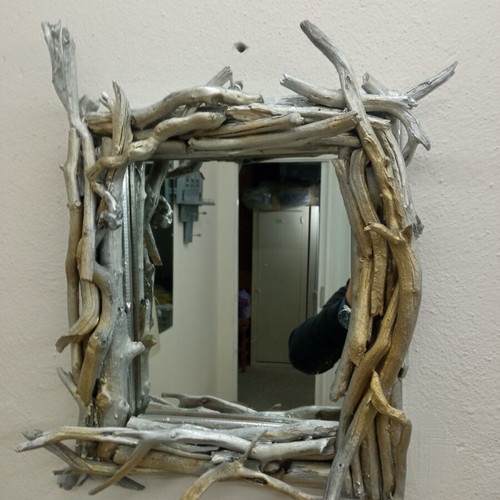 Mirror with driftwood frame new, 35x35 cm