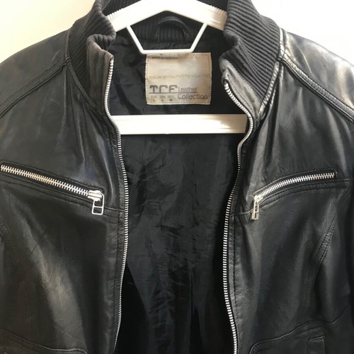 Leather bomber jacket black TRF Zara used, size L