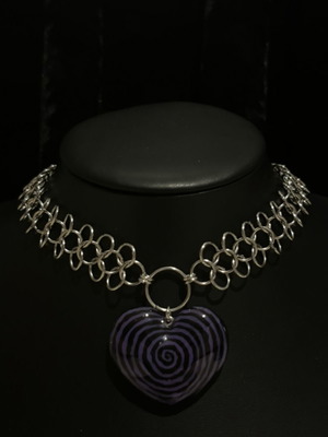 Chainmail Spiral Heart Necklace handmade, black and purple