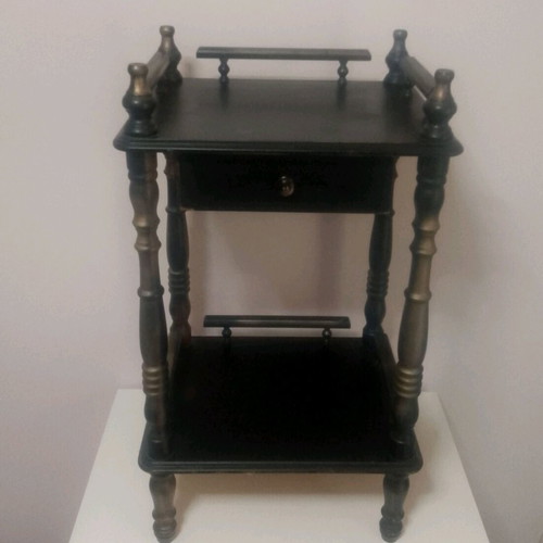 Wooden nightstand used vintage with two shelves and drawer