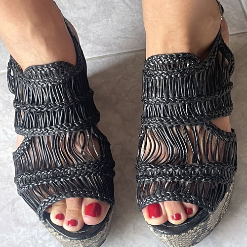 Pons Quintana leather platform sandals, animal print, size 38