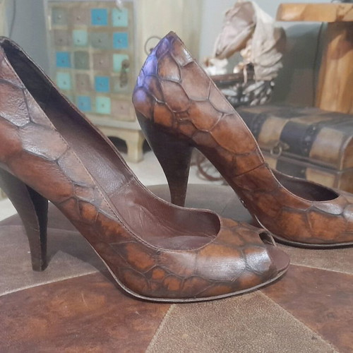 Dodici Peep Toe shoes used, genuine leather, brown, size 36