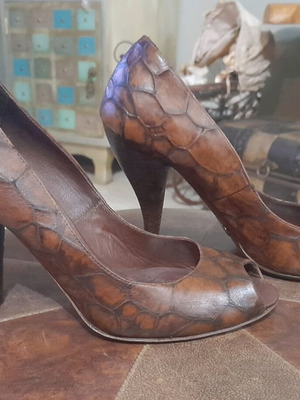 Dodici Peep Toe shoes used, genuine leather, brown, size 36