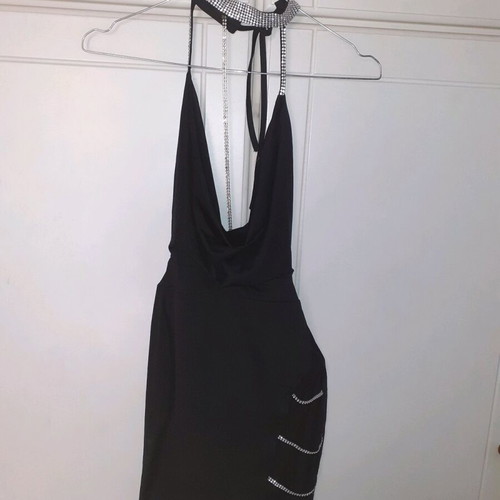 Black mini dress like new with rhinestones and open back, size S