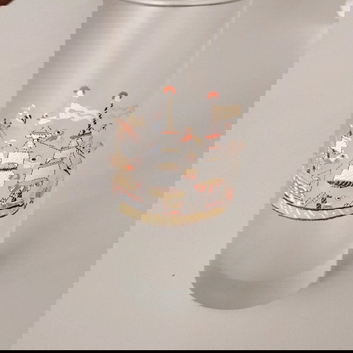 Ποτήρι νερού vintage μεταχειρισμένο με σχέδιο καραβάκι θαμπό