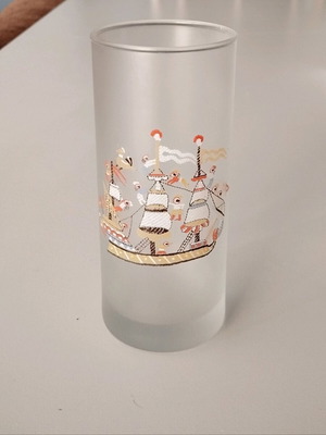 Ποτήρι νερού vintage μεταχειρισμένο με σχέδιο καραβάκι θαμπό