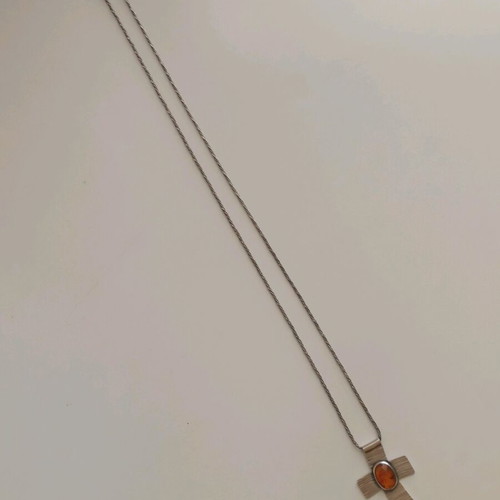 Handmade silver cross with natural Baltic amber like new